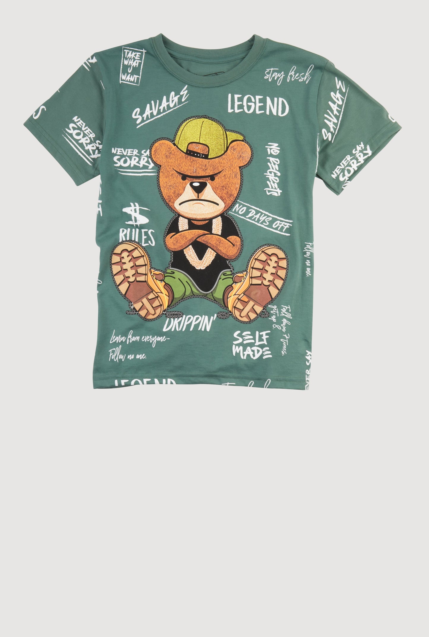 Boys Savage Teddy Graphic Short Sleeve Crew Neck T Shirt