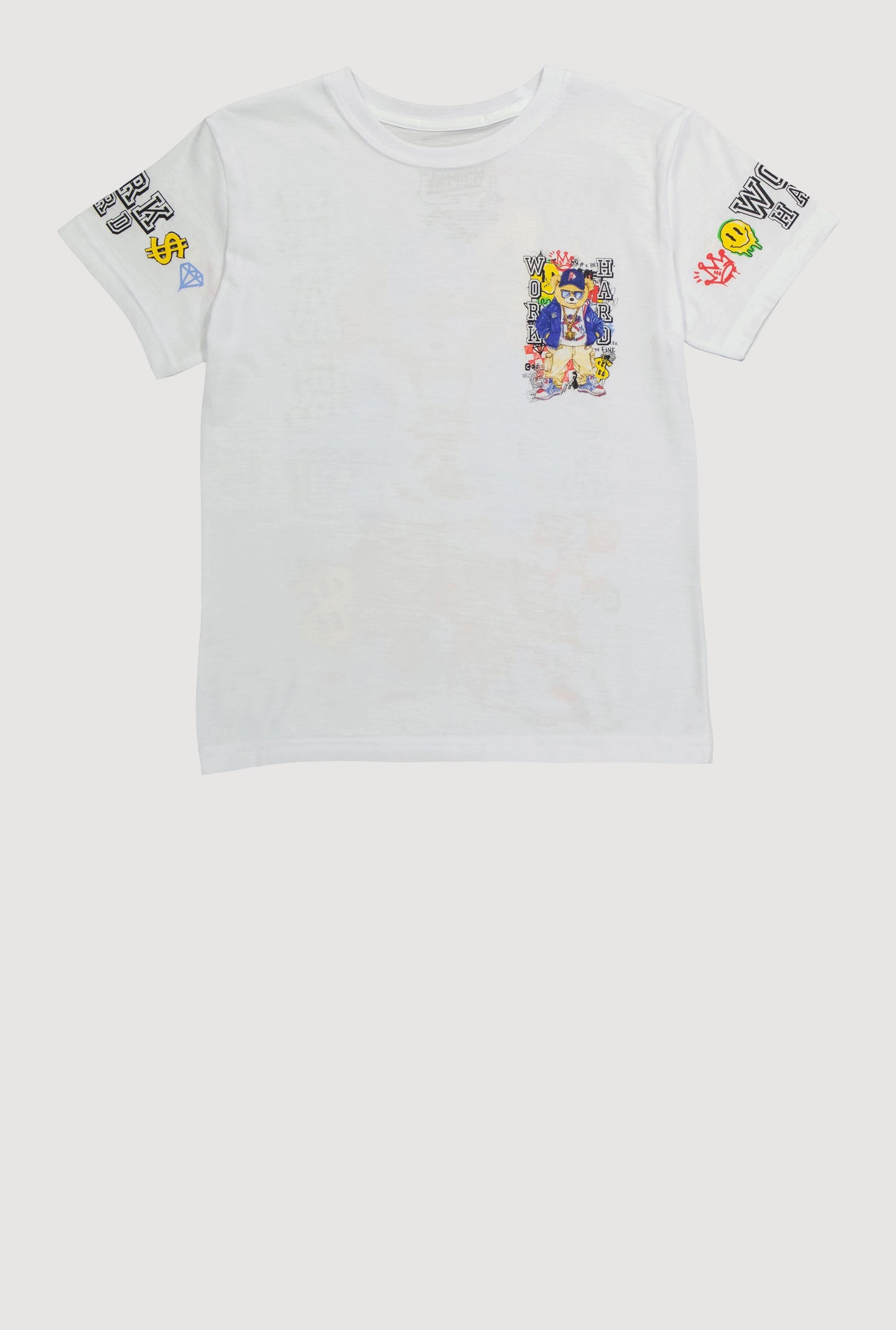 Boys Work Hard Teddy Graphic Short Sleeve Crew Neck Tee