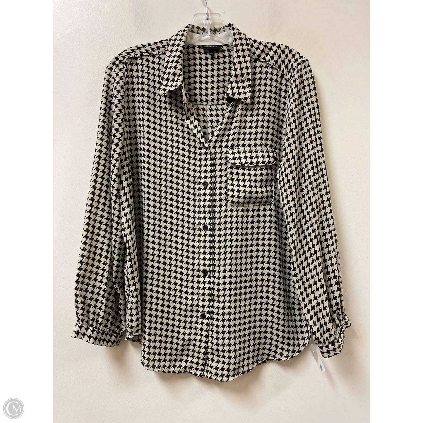 Blouse Long Sleeve By Who What Wear In Black & Cream, Size: L
