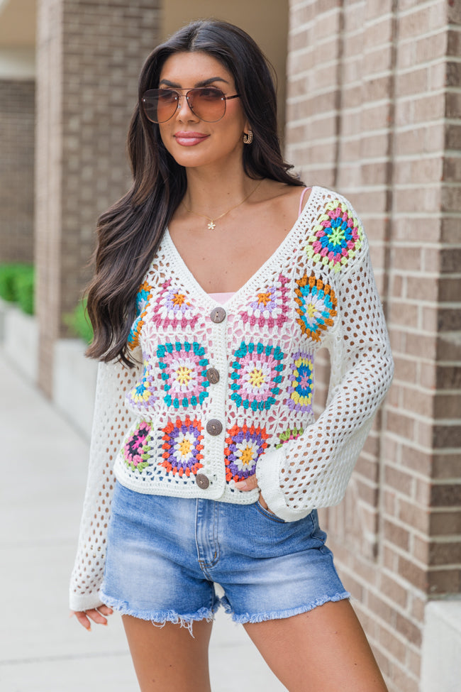Evermore Elegance Cream Crochet Cardigan FINAL SALE