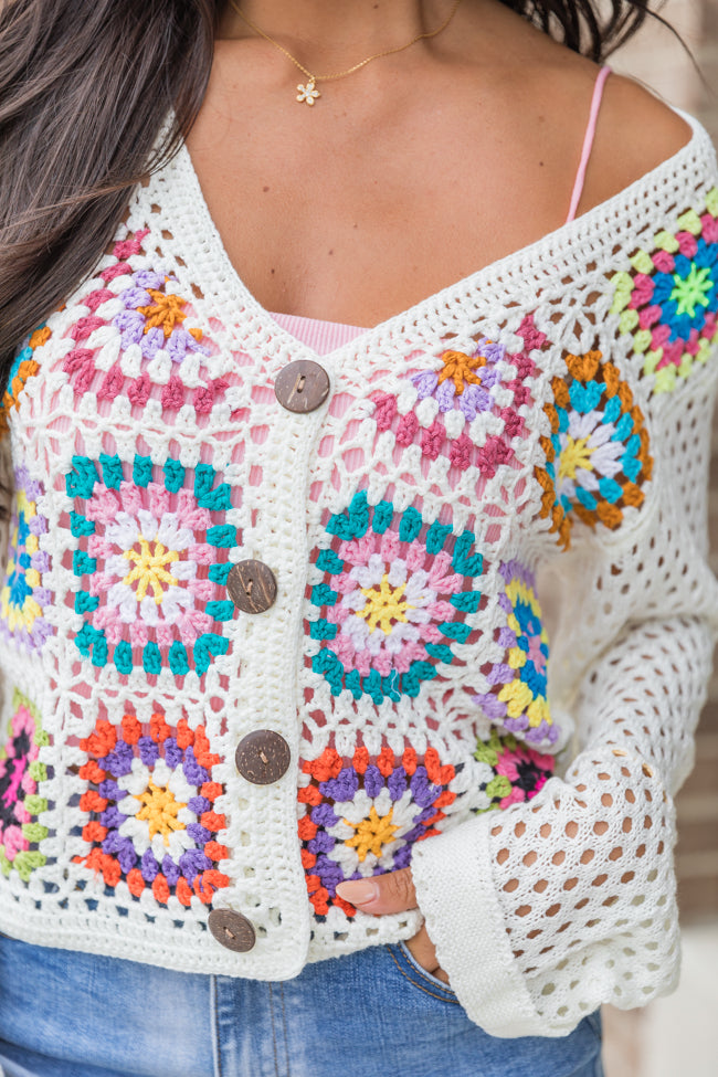 Evermore Elegance Cream Crochet Cardigan FINAL SALE
