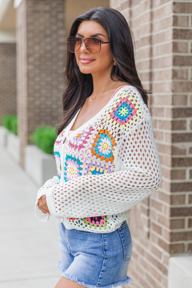 Evermore Elegance Cream Crochet Cardigan FINAL SALE